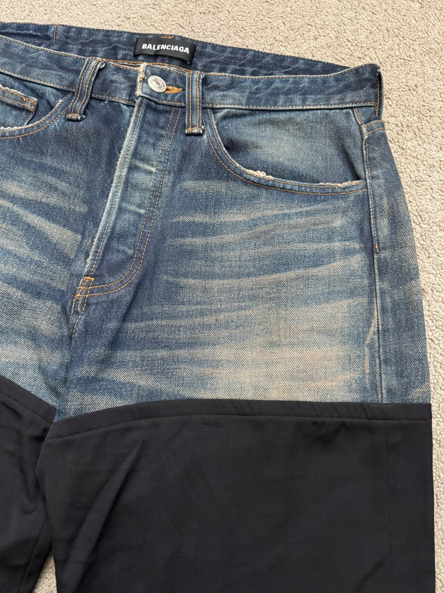 FW20 Balenciaga Hybrid Denim/Twill Paneled Jeans