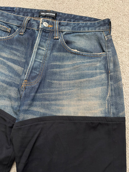 FW20 Balenciaga Hybrid Denim/Twill Paneled Jeans