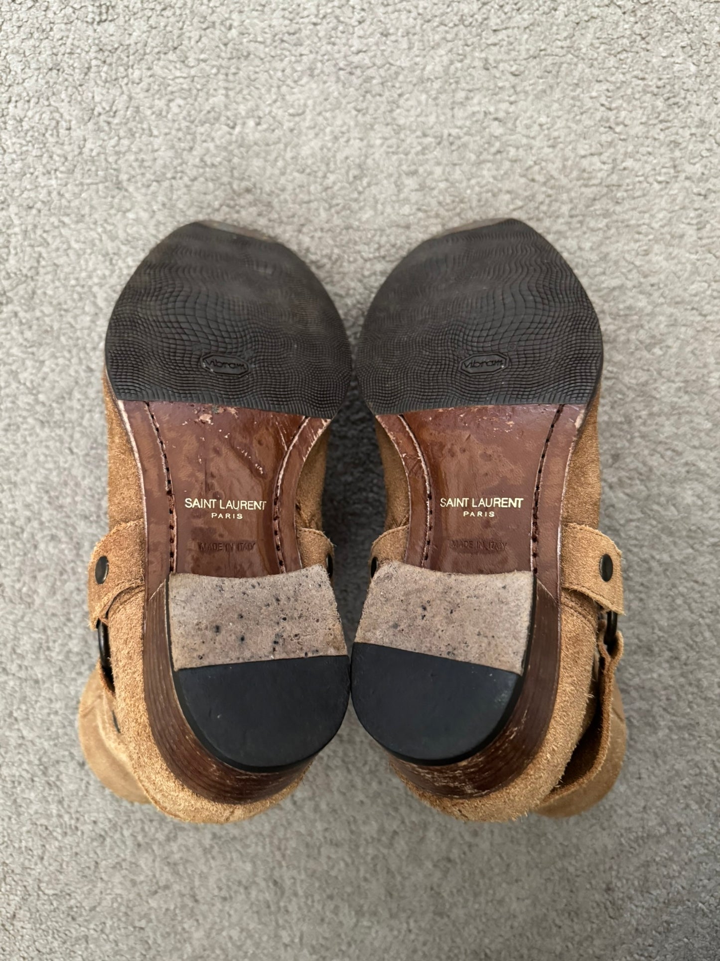 SS16 Saint Laurent by Hedi Slimane Wyatt 40mm Tan Suede Harness Boots