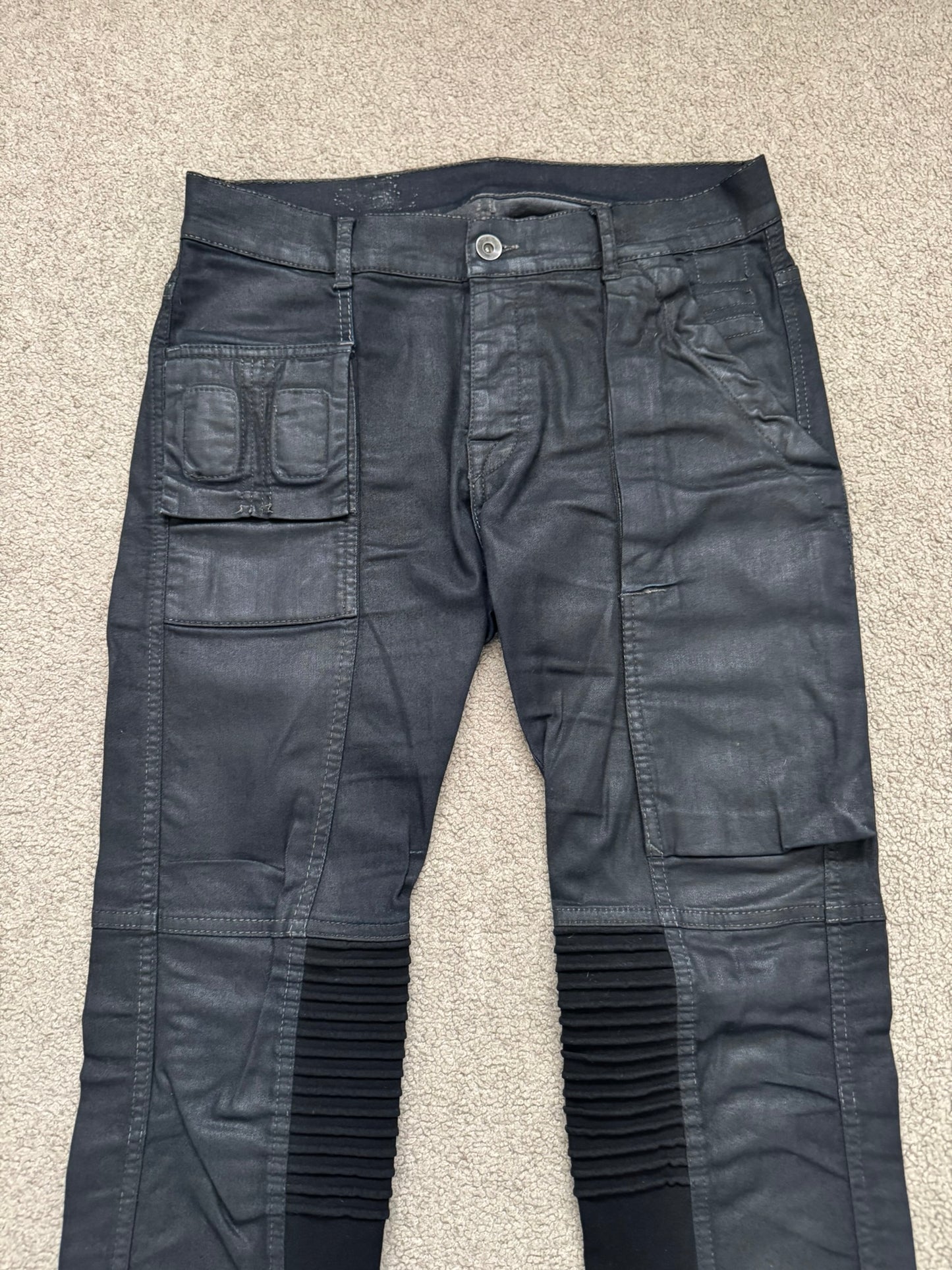 SS14 Rick Owens DRKSHDW Black Waxed Memphis Biker Denim Jeans