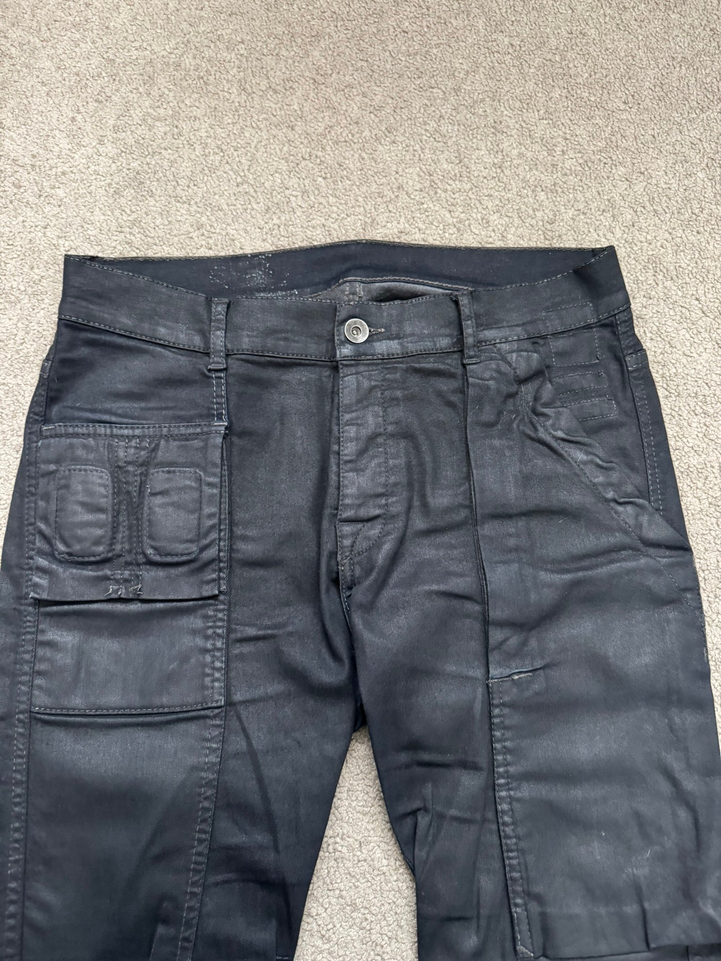SS14 Rick Owens DRKSHDW Black Waxed Memphis Biker Denim Jeans