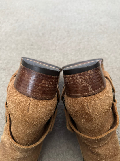 SS16 Saint Laurent by Hedi Slimane Wyatt 40mm Tan Suede Harness Boots
