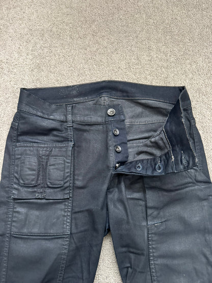 SS14 Rick Owens DRKSHDW Black Waxed Memphis Biker Denim Jeans