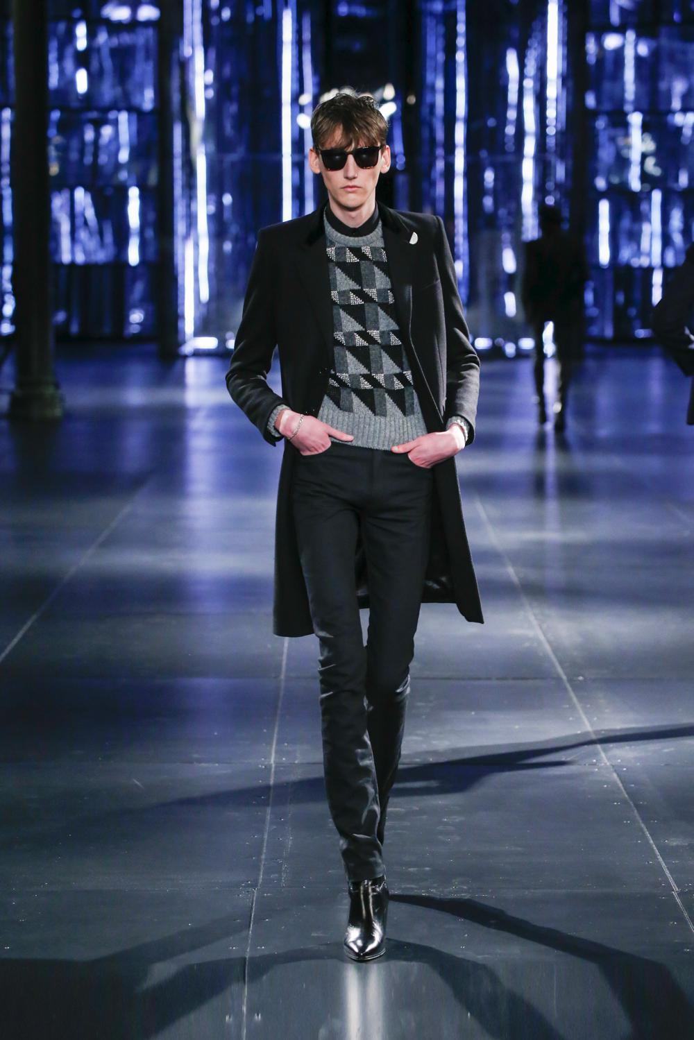 FW15 Saint Laurent by Hedi Slimane Silver Geometric Sweater