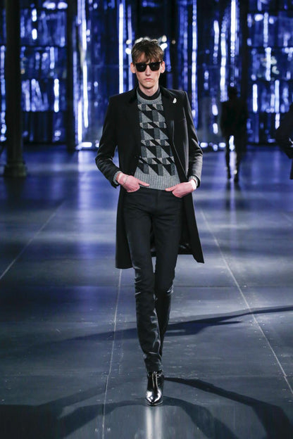FW15 Saint Laurent by Hedi Slimane Silver Geometric Sweater