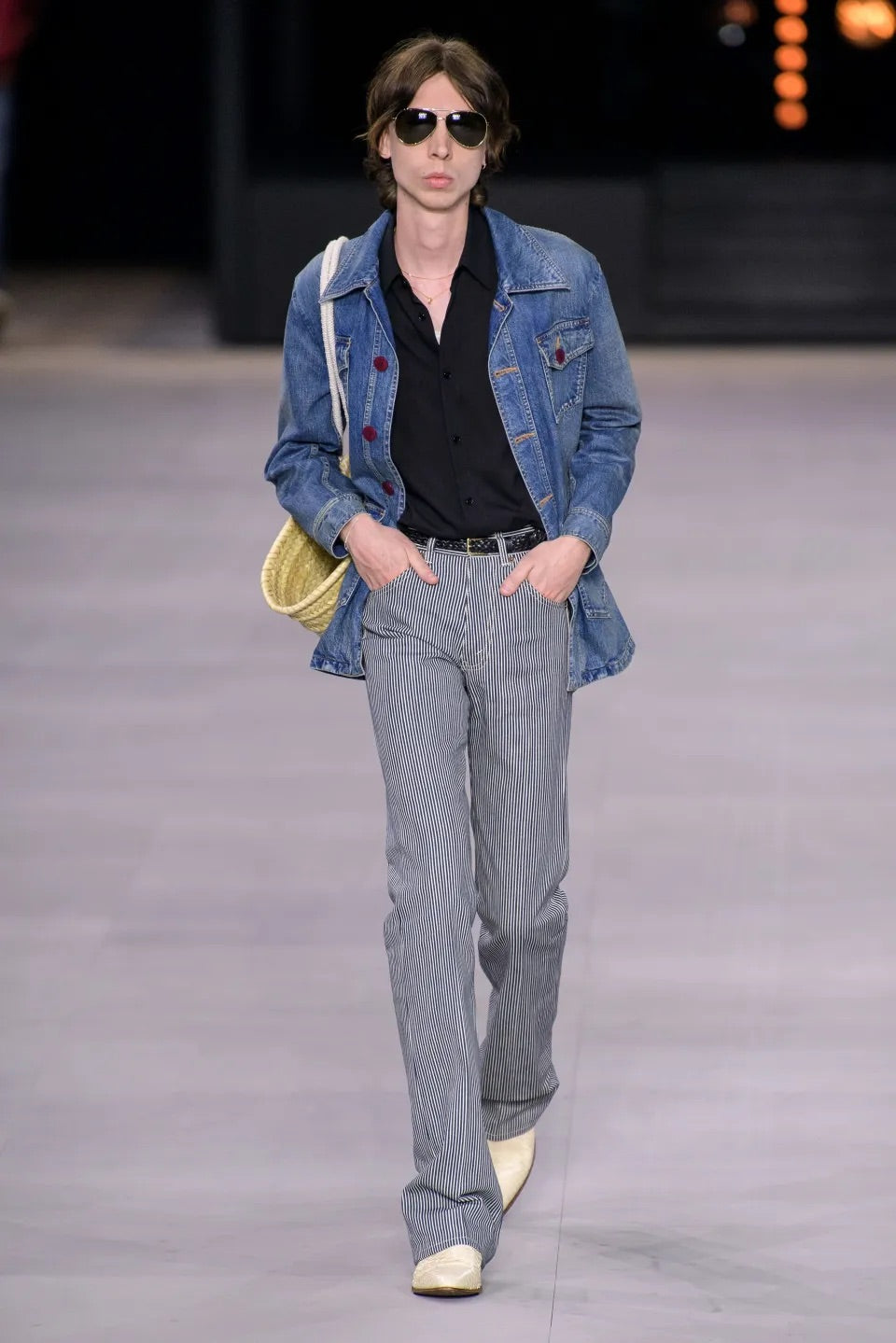 SS20 Celine by Hedi Slimane Hickory Striped Serge Flared Denim Jeans