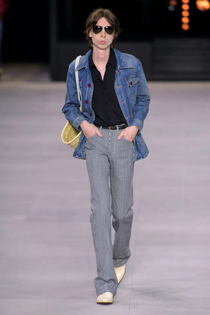 SS20 Celine by Hedi Slimane Hickory Striped Serge Flared Denim Jeans