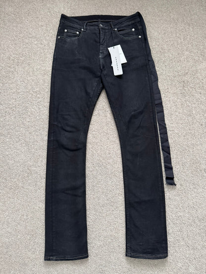 FW22 Rick Owens DRKSHDW Black Waxed Detroit Cut Denim Jeans