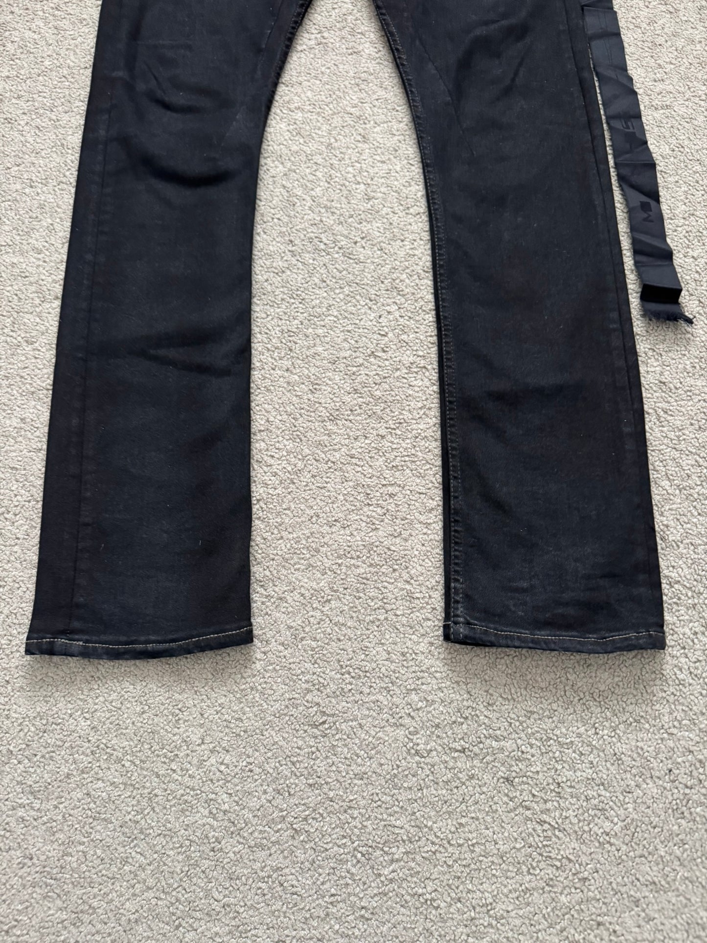 FW22 Rick Owens DRKSHDW Black Waxed Detroit Cut Denim Jeans