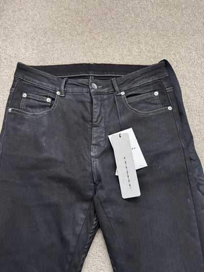 FW22 Rick Owens DRKSHDW Black Waxed Detroit Cut Denim Jeans