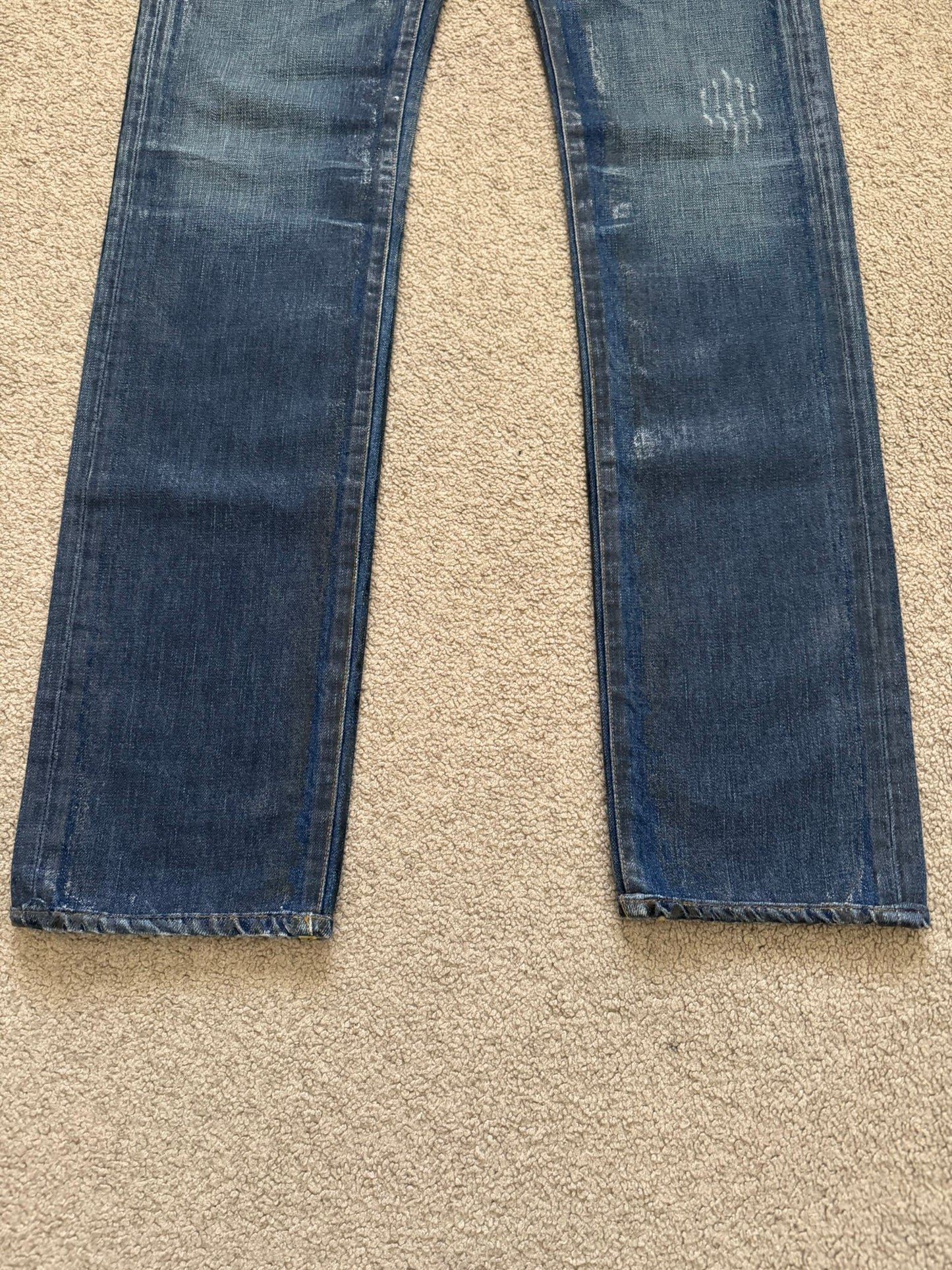 AW06 Dior Homme by Hedi Slimane "Luster" Blue Waxed Clawmark Denim Jeans