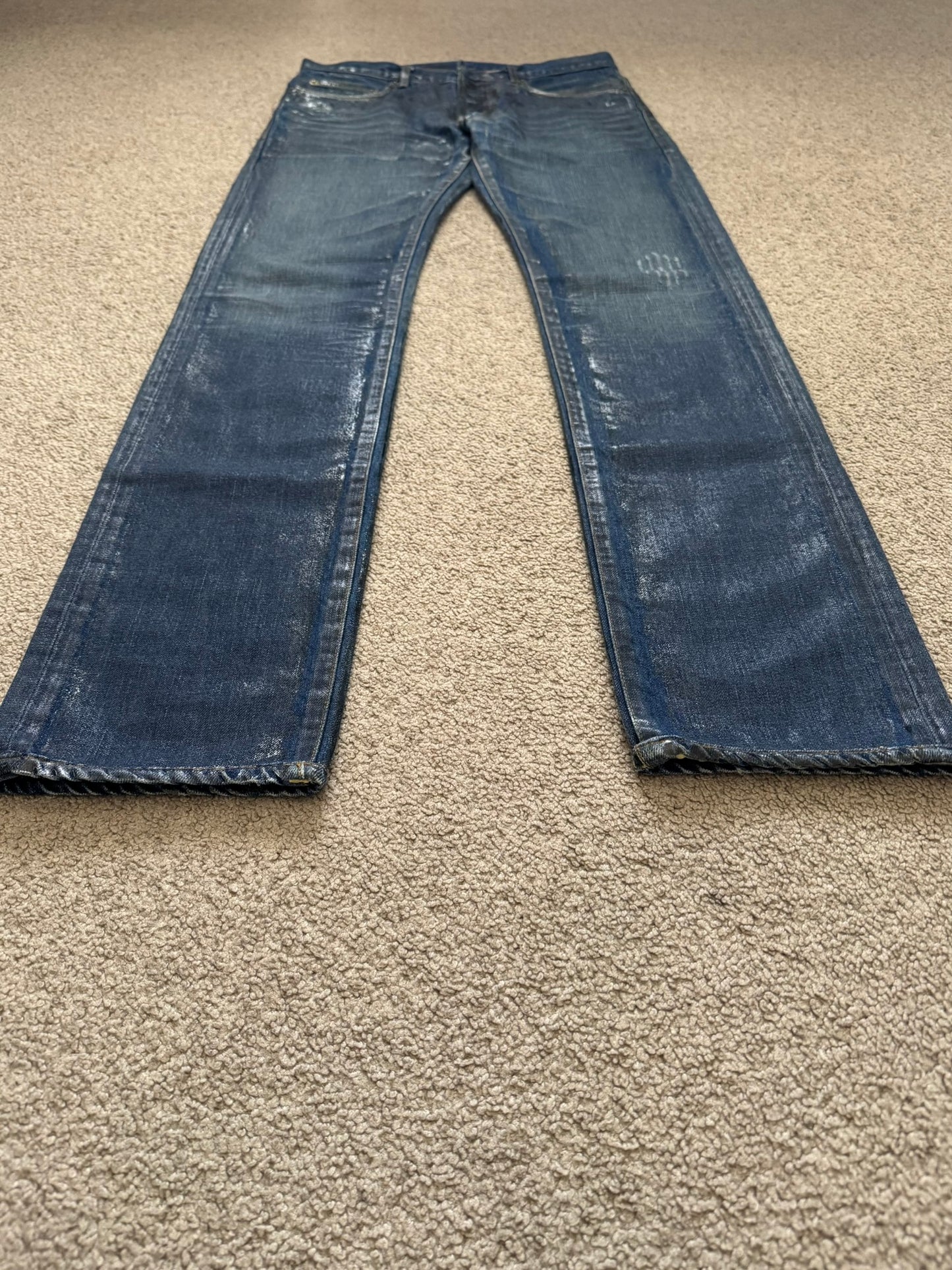 AW06 Dior Homme by Hedi Slimane "Luster" Blue Waxed Clawmark Denim Jeans