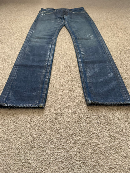 AW06 Dior Homme by Hedi Slimane "Luster" Blue Waxed Clawmark Denim Jeans