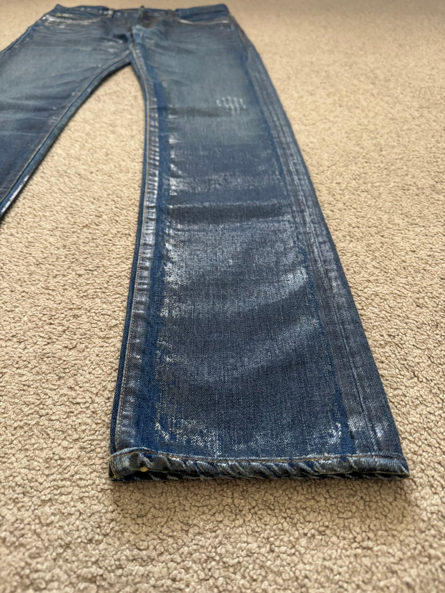 AW06 Dior Homme by Hedi Slimane "Luster" Blue Waxed Clawmark Denim Jeans