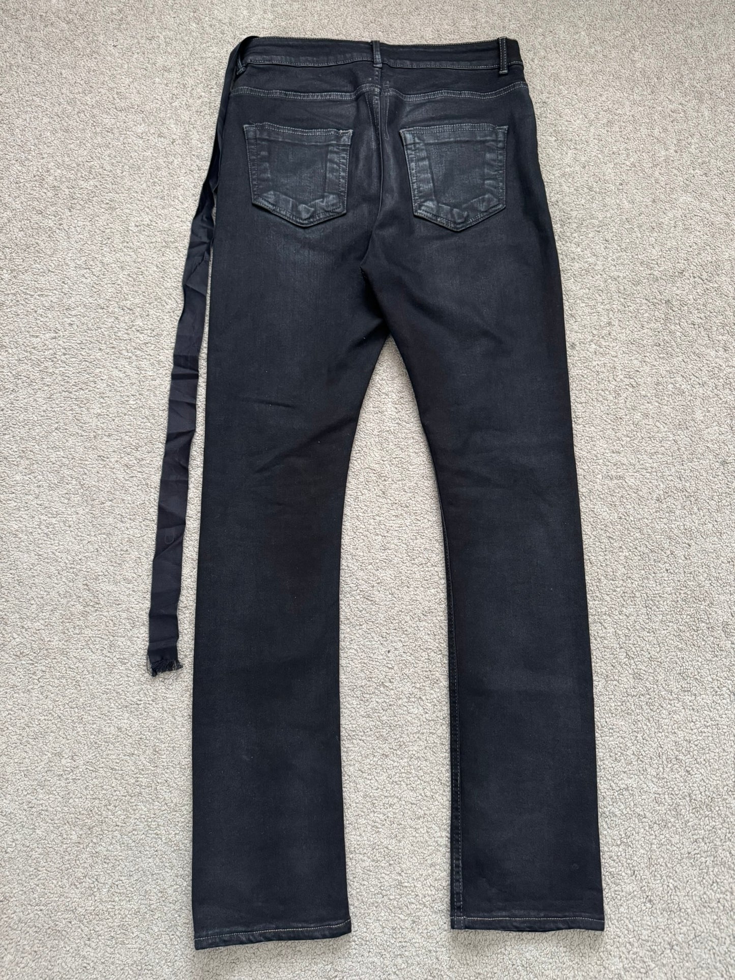 FW22 Rick Owens DRKSHDW Black Waxed Detroit Cut Denim Jeans