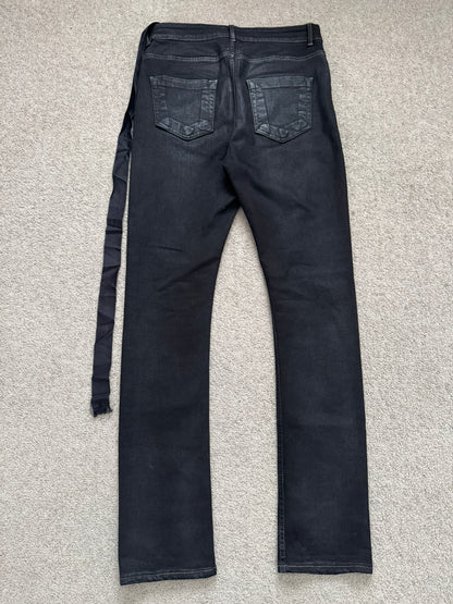 FW22 Rick Owens DRKSHDW Black Waxed Detroit Cut Denim Jeans
