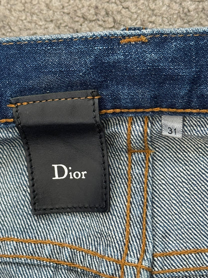 AW06 Dior Homme by Hedi Slimane "Luster" Blue Waxed Clawmark Denim Jeans