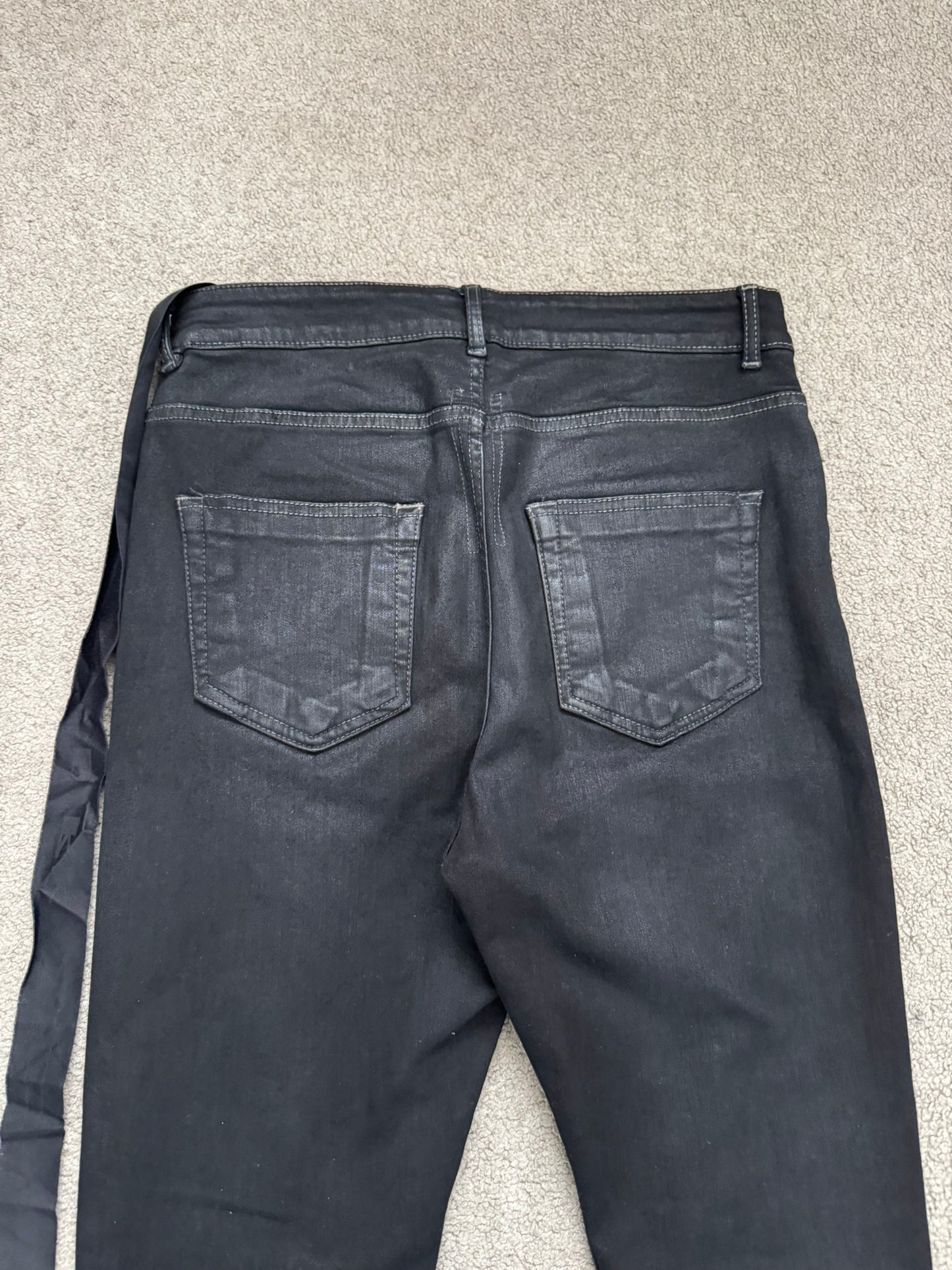 FW22 Rick Owens DRKSHDW Black Waxed Detroit Cut Denim Jeans