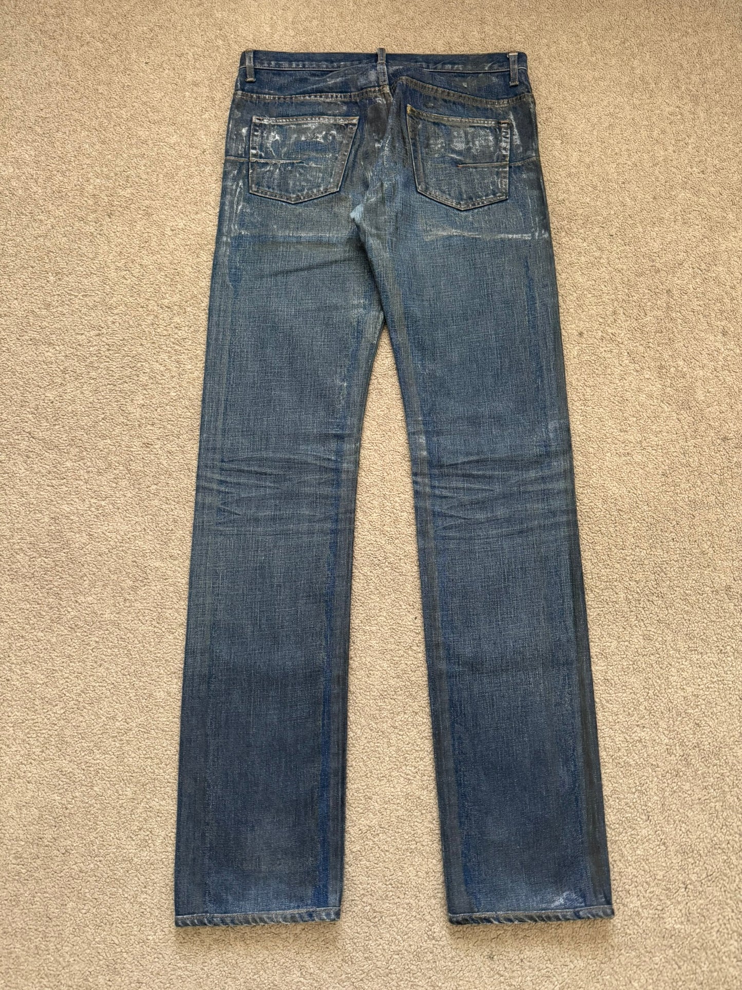 AW06 Dior Homme by Hedi Slimane "Luster" Blue Waxed Clawmark Denim Jeans
