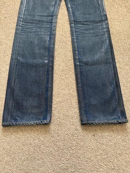 AW06 Dior Homme by Hedi Slimane "Luster" Blue Waxed Clawmark Denim Jeans