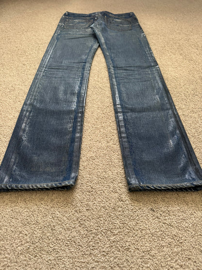AW06 Dior Homme by Hedi Slimane "Luster" Blue Waxed Clawmark Denim Jeans