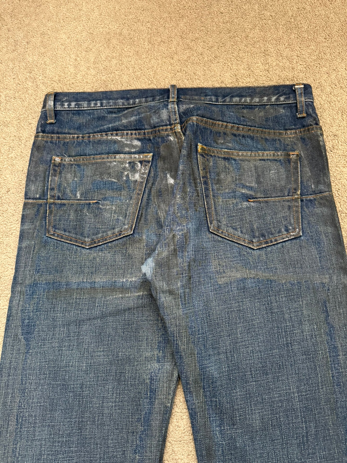 AW06 Dior Homme by Hedi Slimane "Luster" Blue Waxed Clawmark Denim Jeans