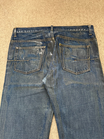 AW06 Dior Homme by Hedi Slimane "Luster" Blue Waxed Clawmark Denim Jeans