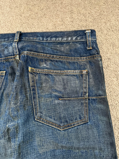 AW06 Dior Homme by Hedi Slimane "Luster" Blue Waxed Clawmark Denim Jeans