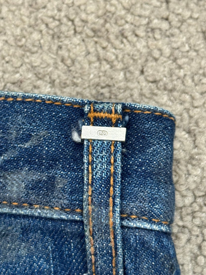 AW06 Dior Homme by Hedi Slimane "Luster" Blue Waxed Clawmark Denim Jeans