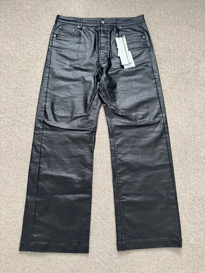 SS25 Rick Owens Mainline Black Waxed Geth Cut Denim Jeans