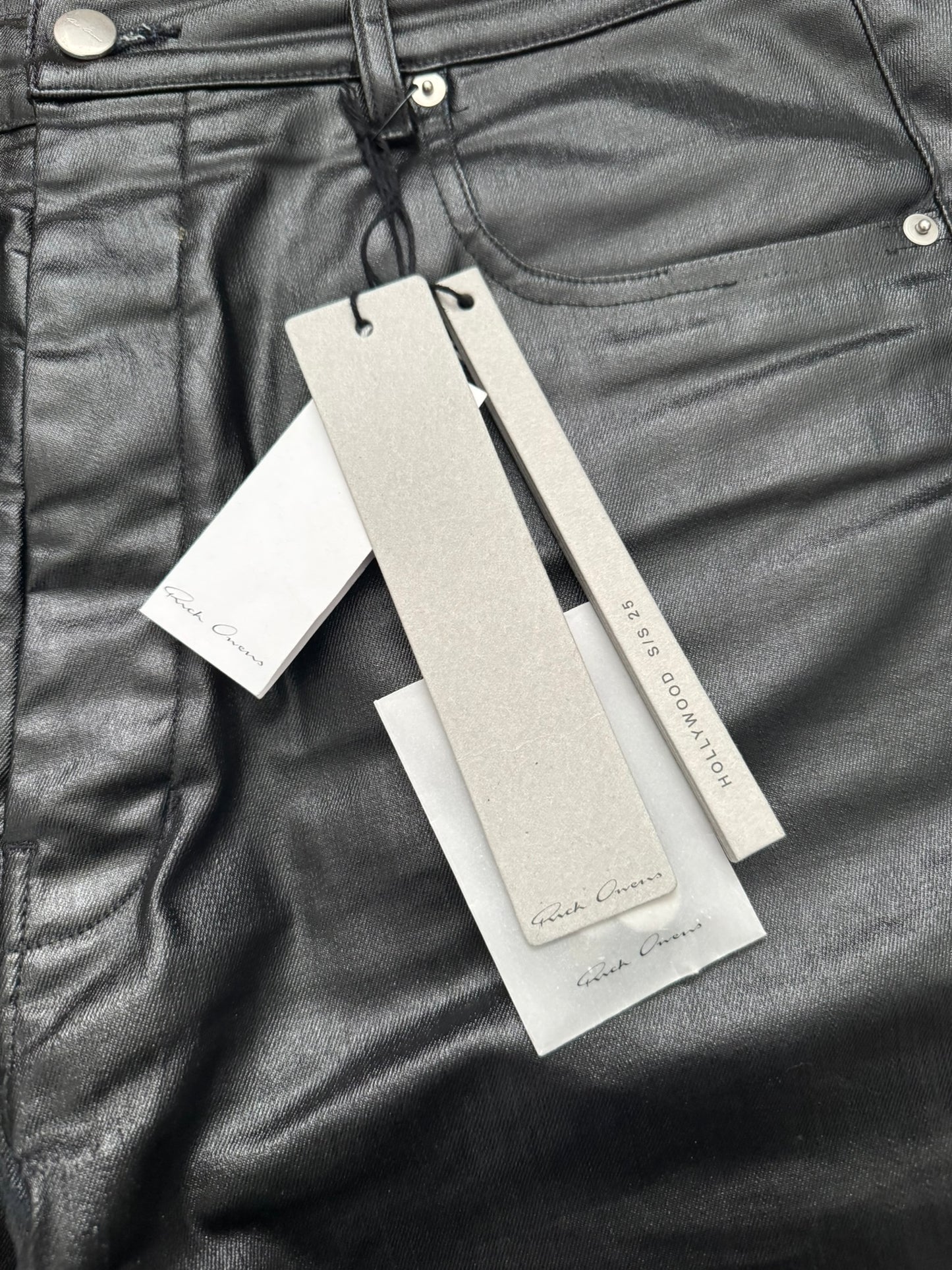 SS25 Rick Owens Mainline Black Waxed Geth Cut Denim Jeans