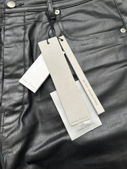 SS25 Rick Owens Mainline Black Waxed Geth Cut Denim Jeans