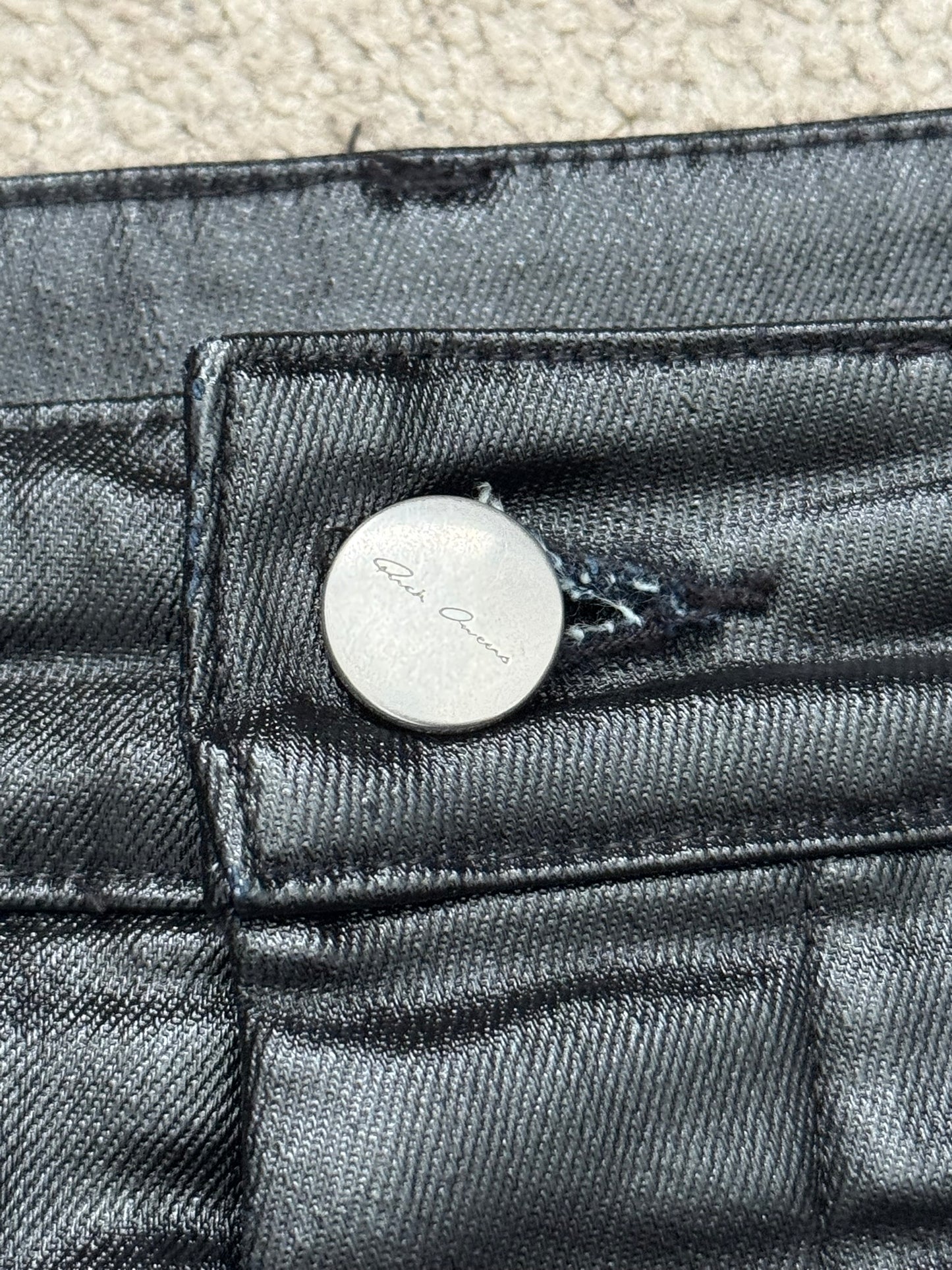 SS25 Rick Owens Mainline Black Waxed Geth Cut Denim Jeans