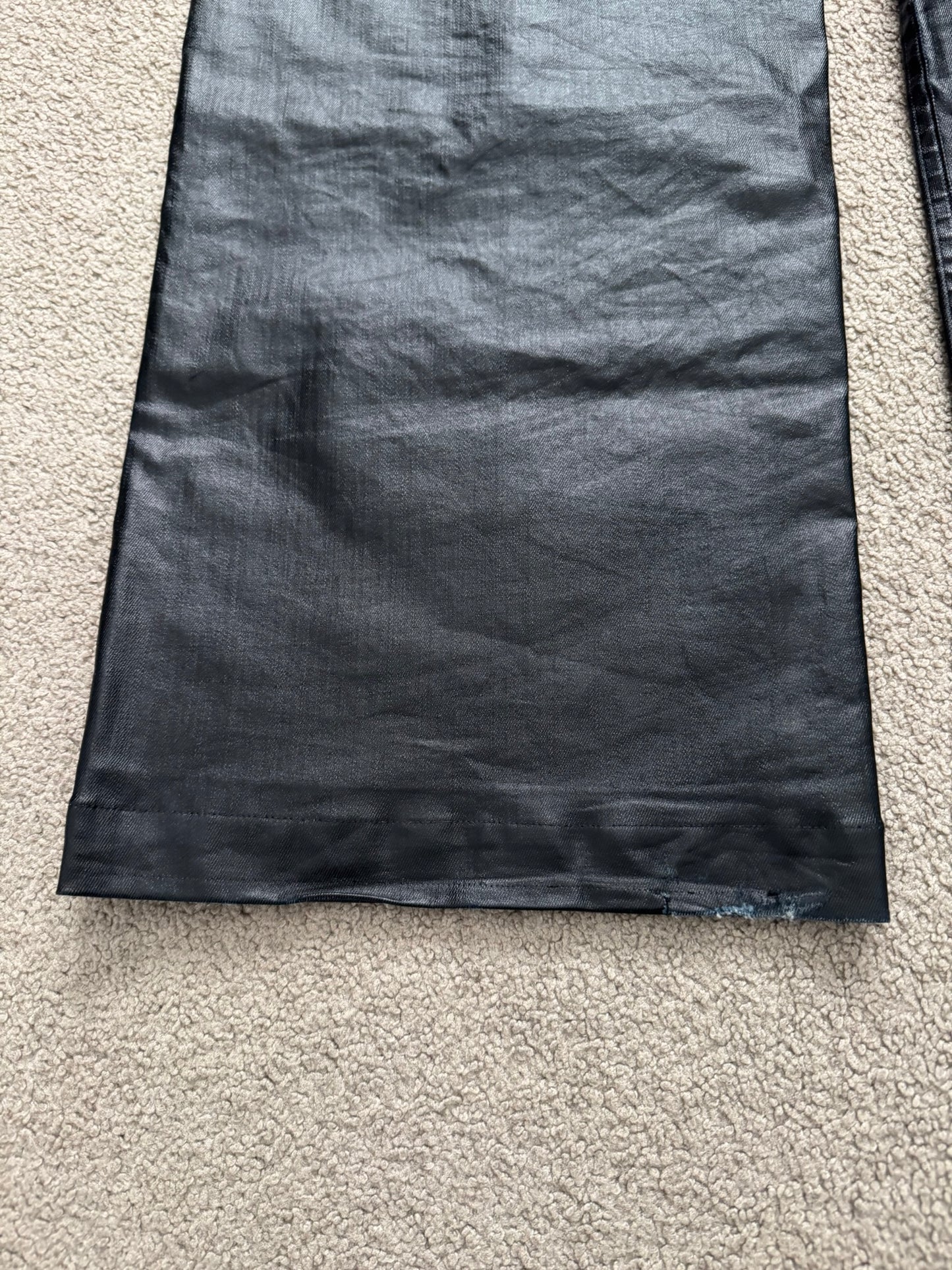 SS25 Rick Owens Mainline Black Waxed Geth Cut Denim Jeans