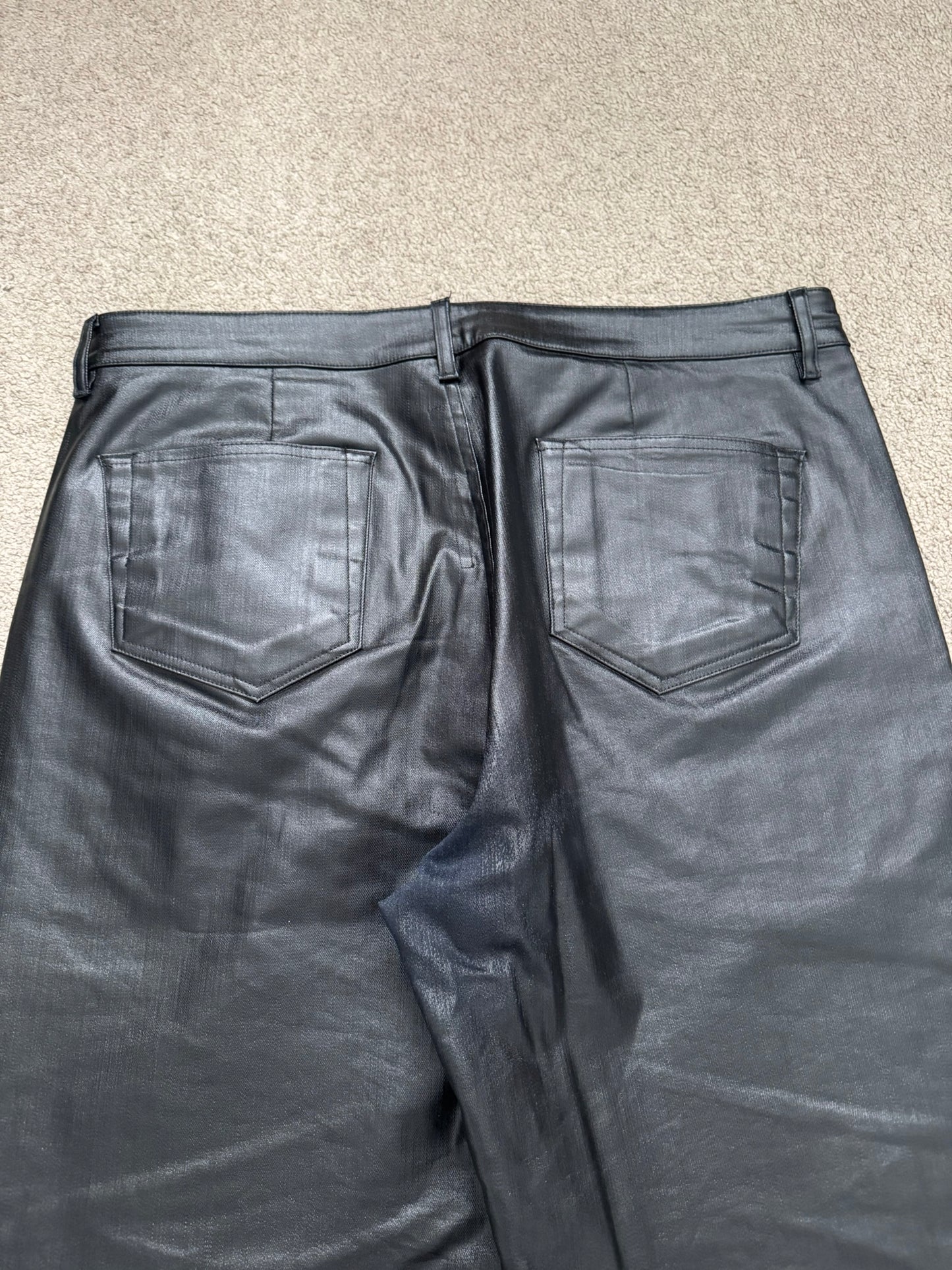 SS25 Rick Owens Mainline Black Waxed Geth Cut Denim Jeans