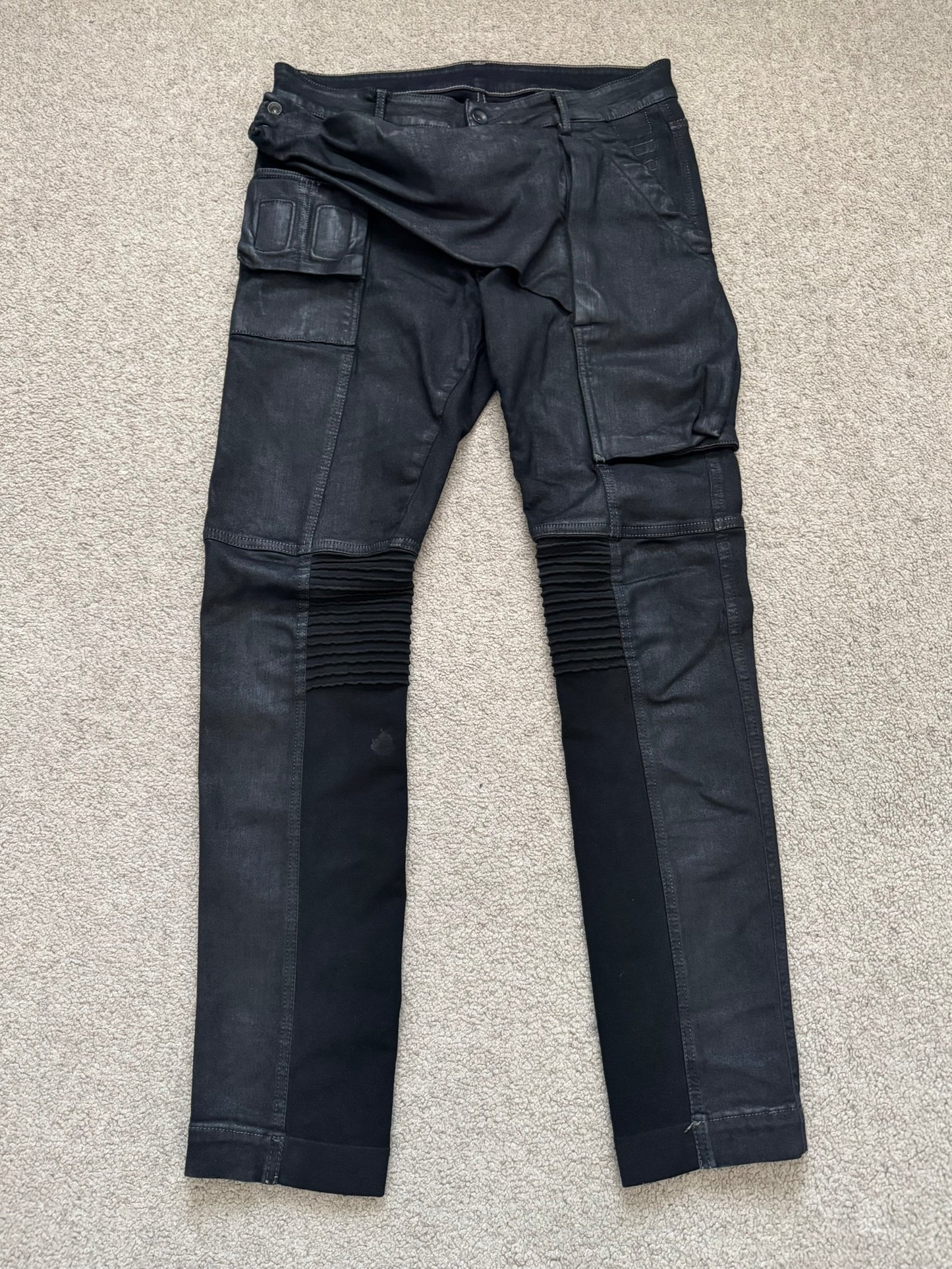 FW17 Rick Owens DRKSHDW Black Waxed Memphis Biker Denim Jeans
