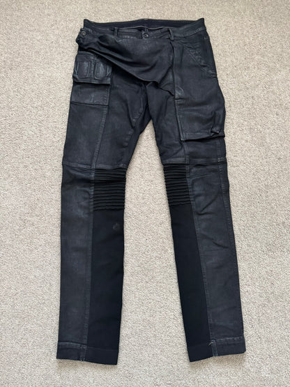 FW17 Rick Owens DRKSHDW Black Waxed Memphis Biker Denim Jeans