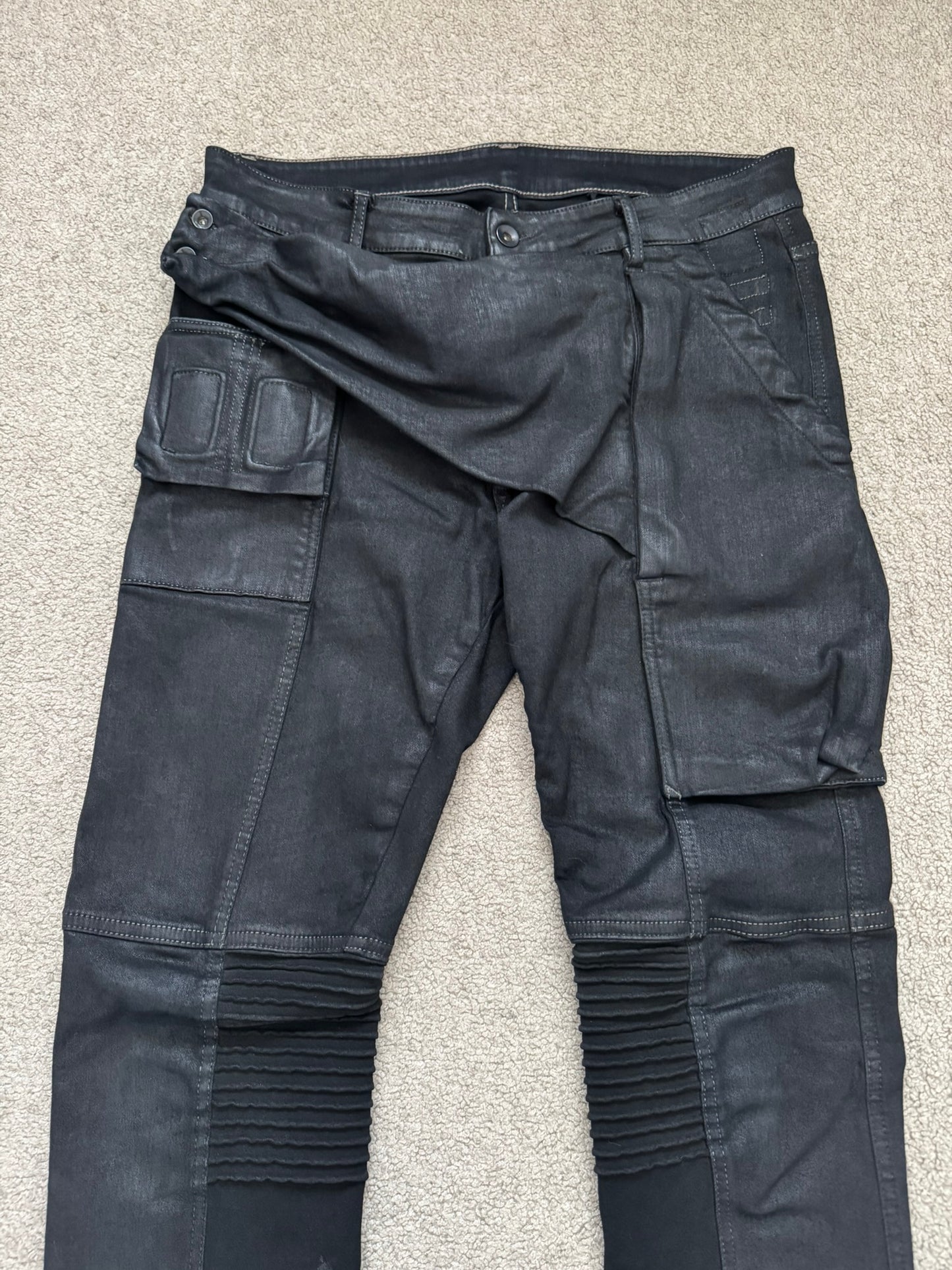 FW17 Rick Owens DRKSHDW Black Waxed Memphis Biker Denim Jeans