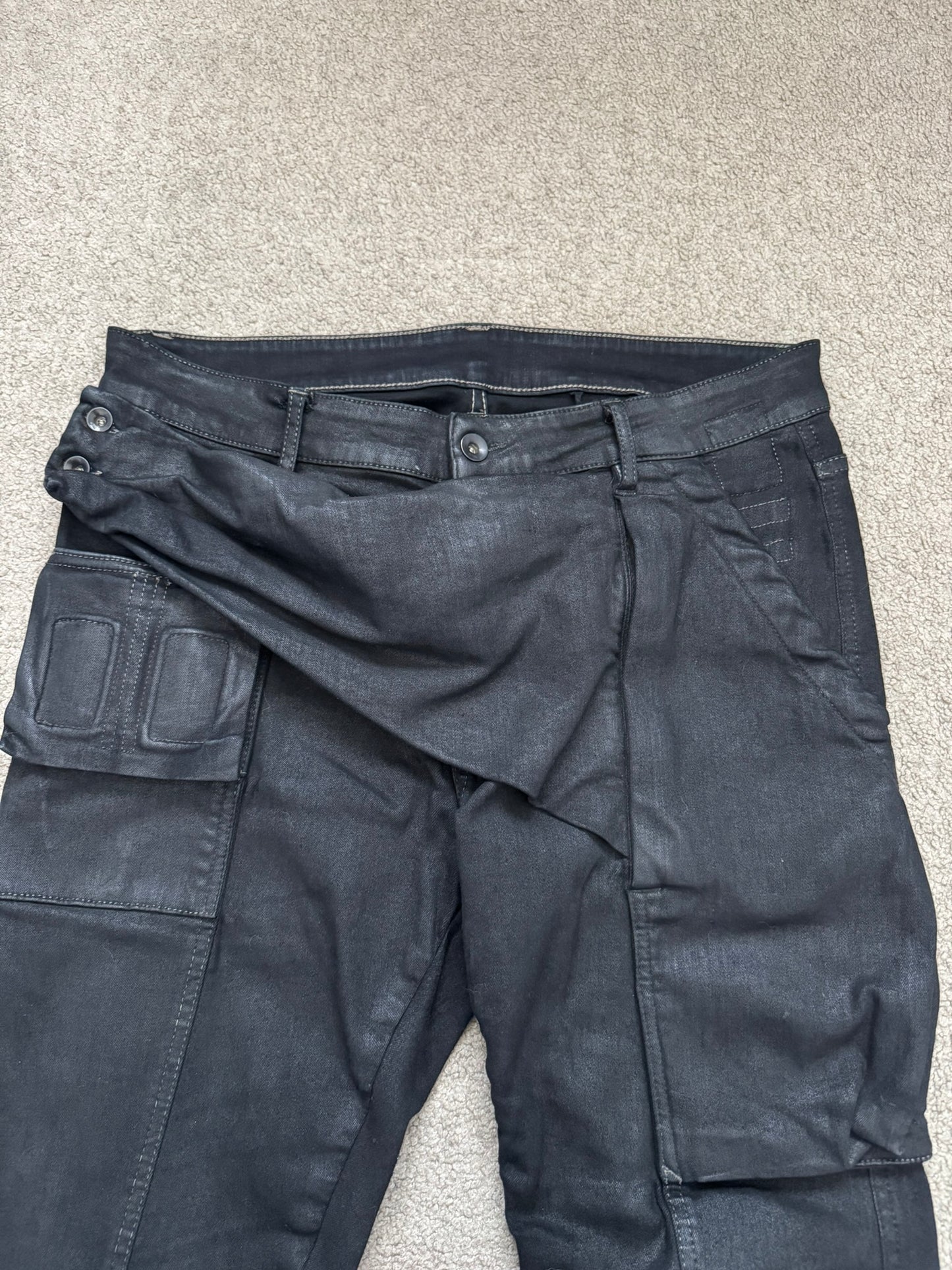 FW17 Rick Owens DRKSHDW Black Waxed Memphis Biker Denim Jeans