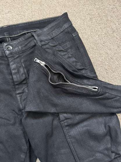 FW17 Rick Owens DRKSHDW Black Waxed Memphis Biker Denim Jeans