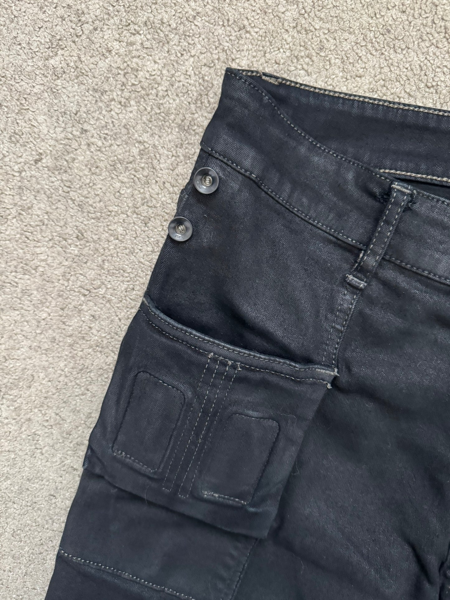 FW17 Rick Owens DRKSHDW Black Waxed Memphis Biker Denim Jeans