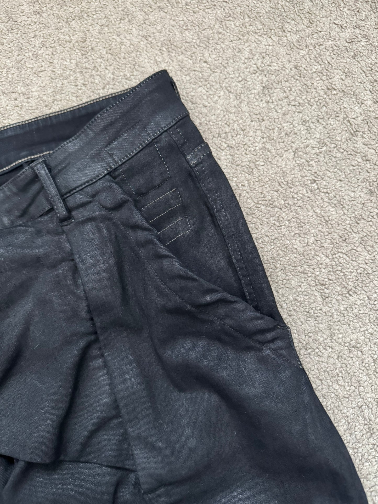 FW17 Rick Owens DRKSHDW Black Waxed Memphis Biker Denim Jeans