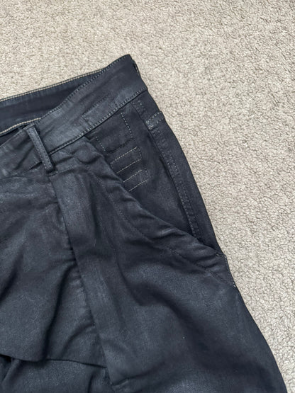 FW17 Rick Owens DRKSHDW Black Waxed Memphis Biker Denim Jeans