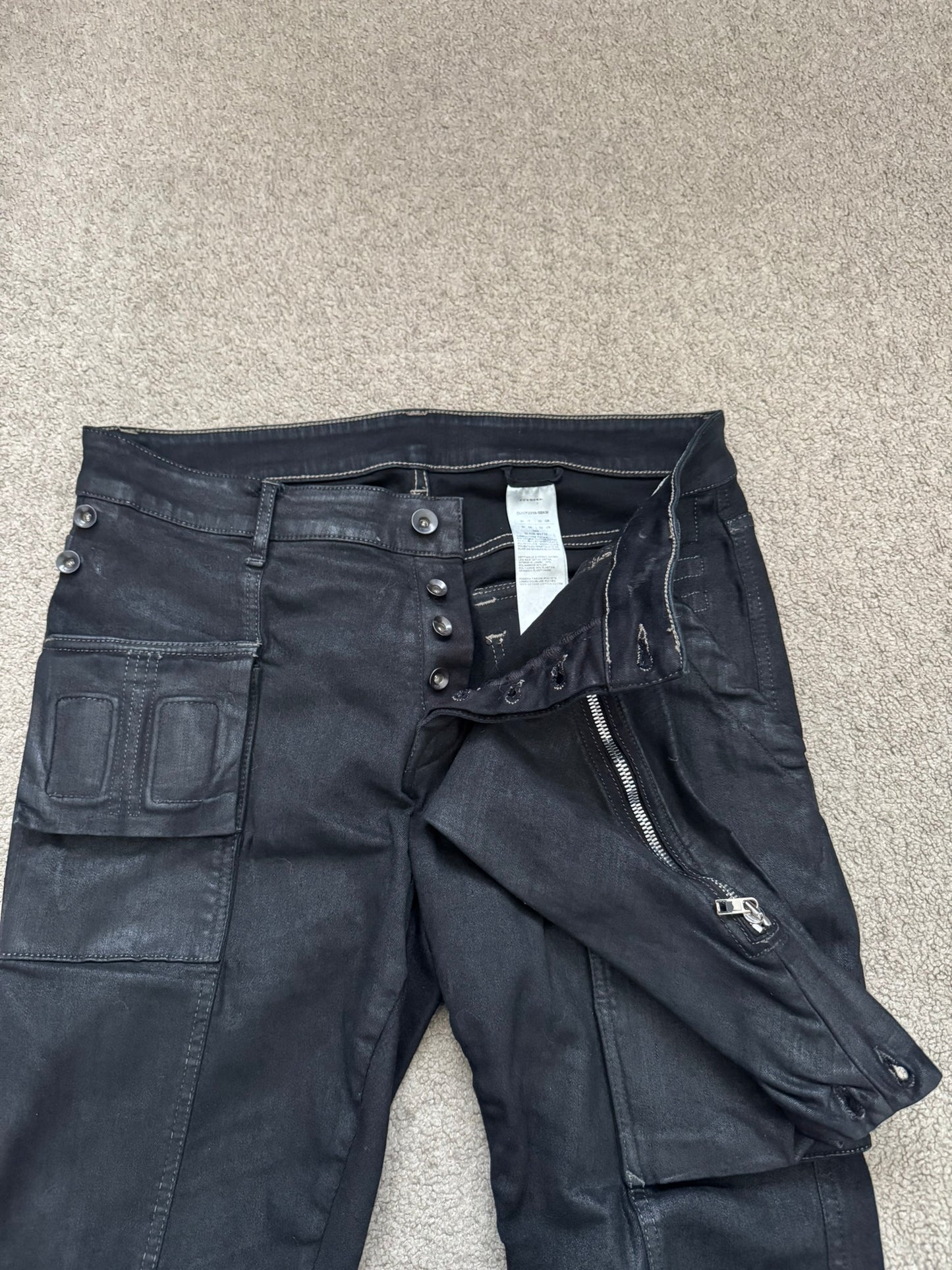 FW17 Rick Owens DRKSHDW Black Waxed Memphis Biker Denim Jeans