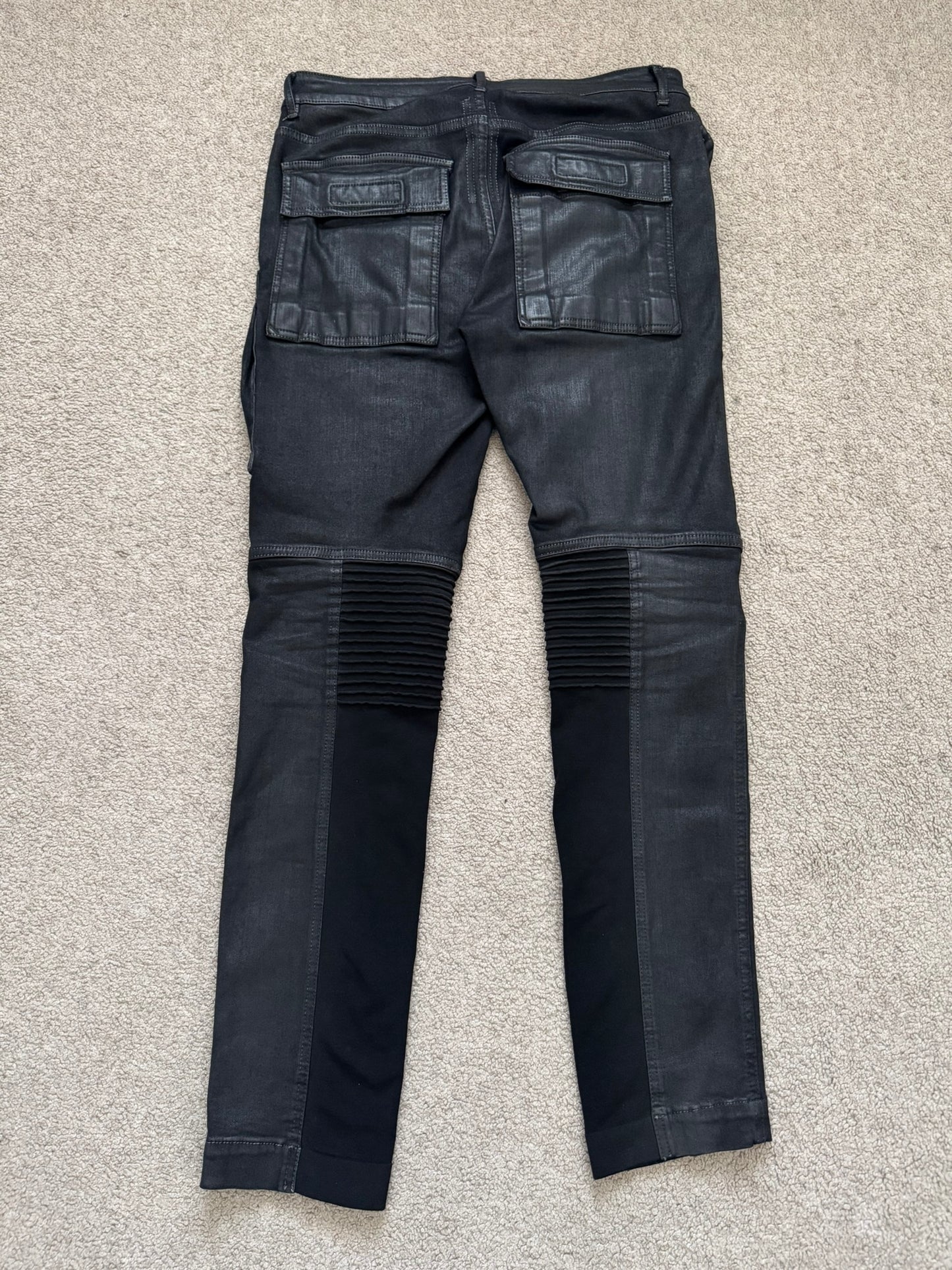 FW17 Rick Owens DRKSHDW Black Waxed Memphis Biker Denim Jeans