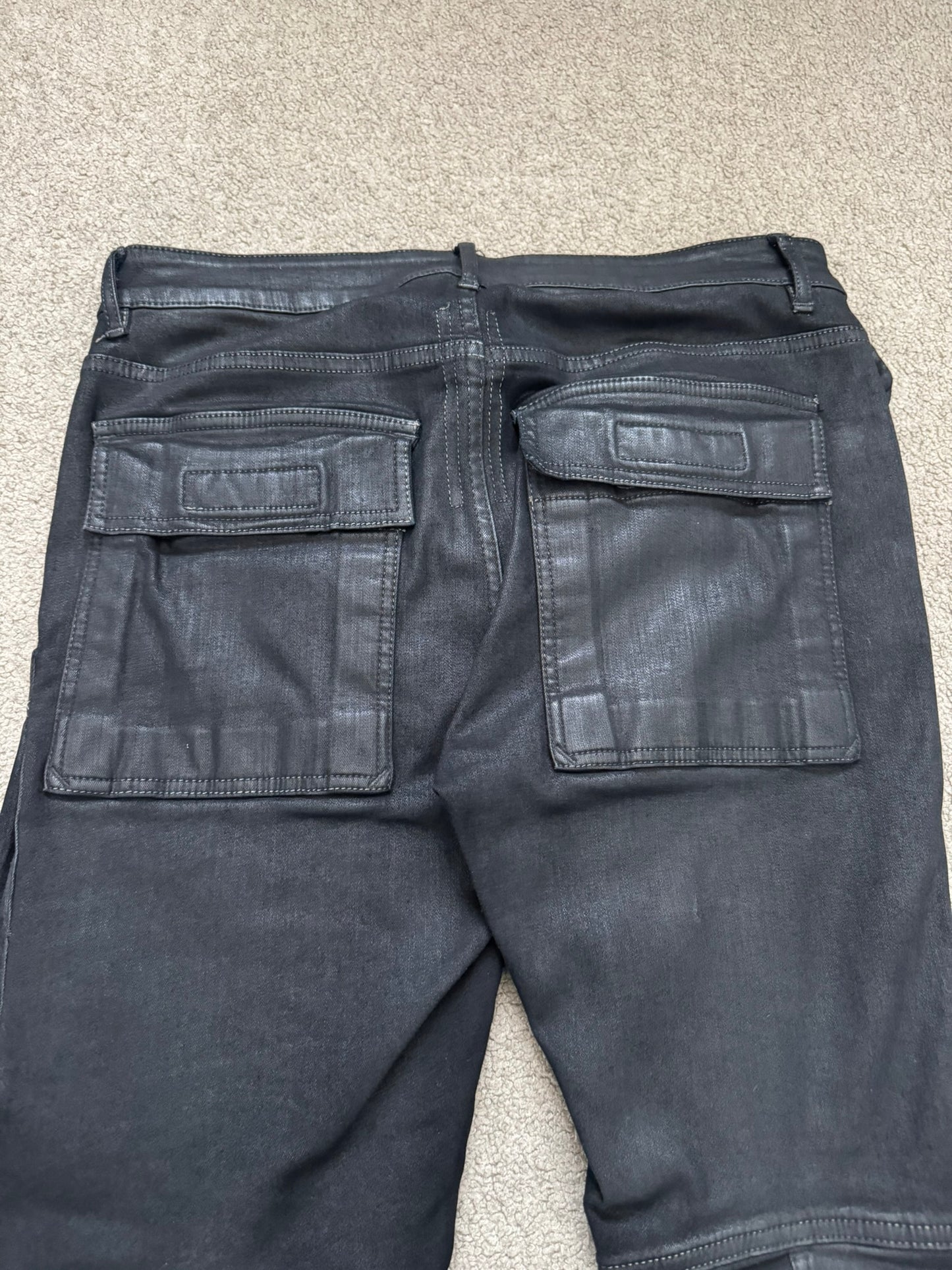 FW17 Rick Owens DRKSHDW Black Waxed Memphis Biker Denim Jeans