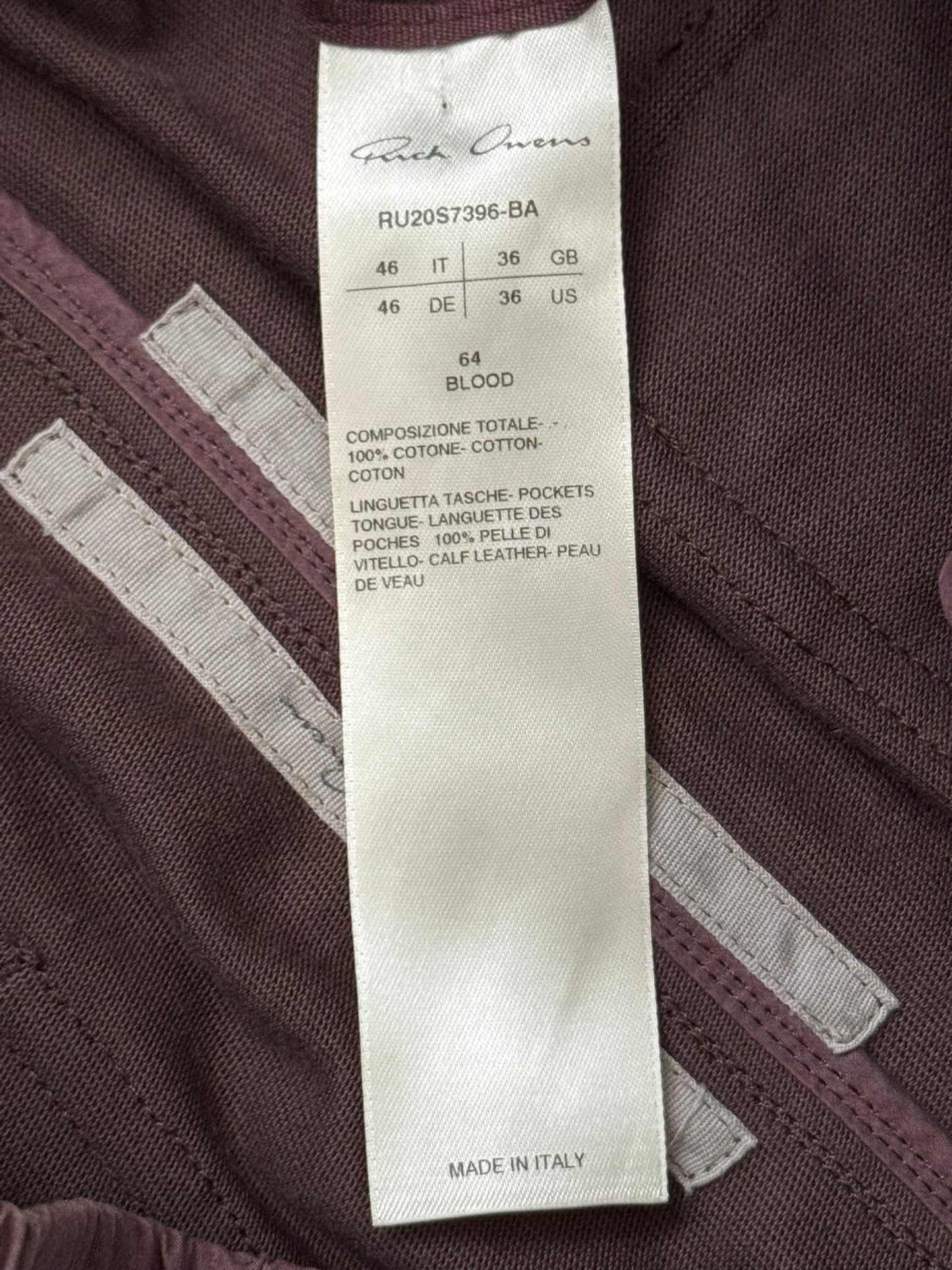 SS20 Rick Owens Mainline Blood Red Bauhaus Cargo Pants