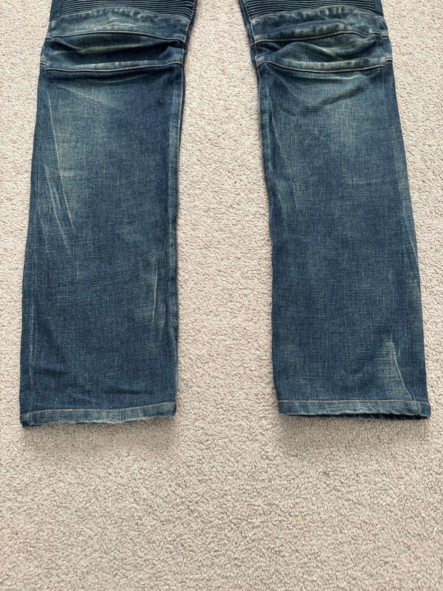 FW12 Balmain by Olivier Rousteing Indigo Zip Biker Denim Jeans