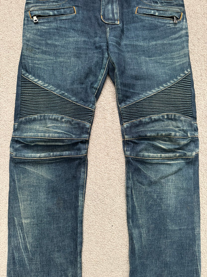 FW12 Balmain by Olivier Rousteing Indigo Zip Biker Denim Jeans