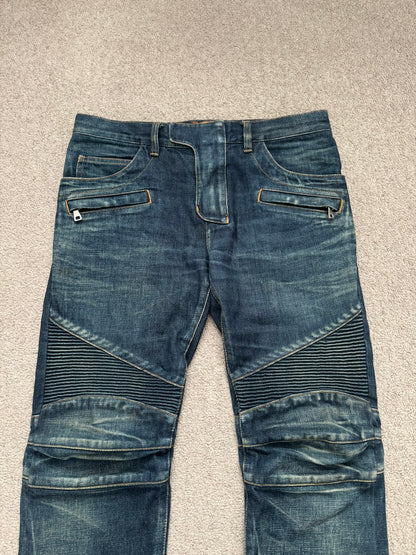 FW12 Balmain by Olivier Rousteing Indigo Zip Biker Denim Jeans